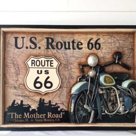 Route 66 3D Wooden Wall Plaque Indian Motorcycle “The Mother Road” 15x21 - Picture 3 of 13